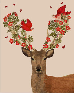 명화그리기-붉은 꽃사슴40×50cm